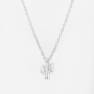 **ZAVIA* Silver x Hollow Cactus Pendant Necklace